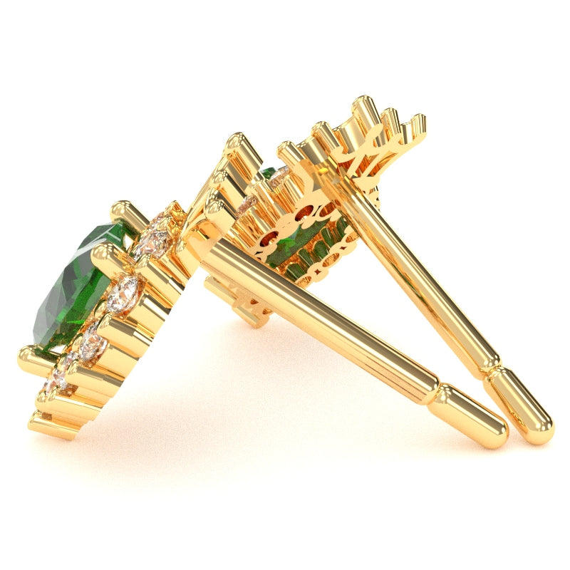 Lab-Created Emerald Diamond Claddagh Motive Stud Earrings in 14k Yellow Gold
