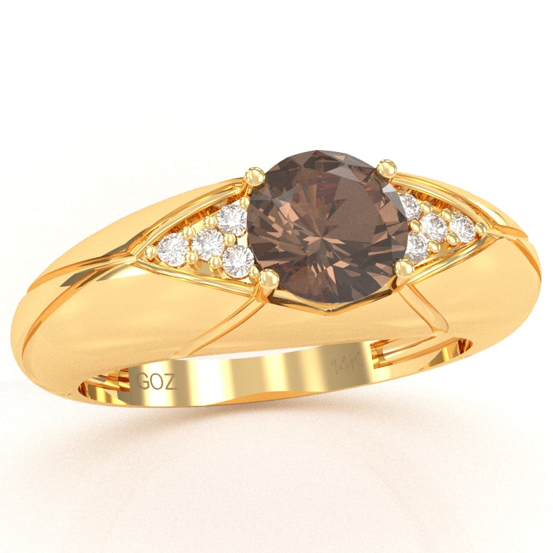 Designer Smoky Quartz Diamond Cocktail Ring In Solid 14k Yellow Gold