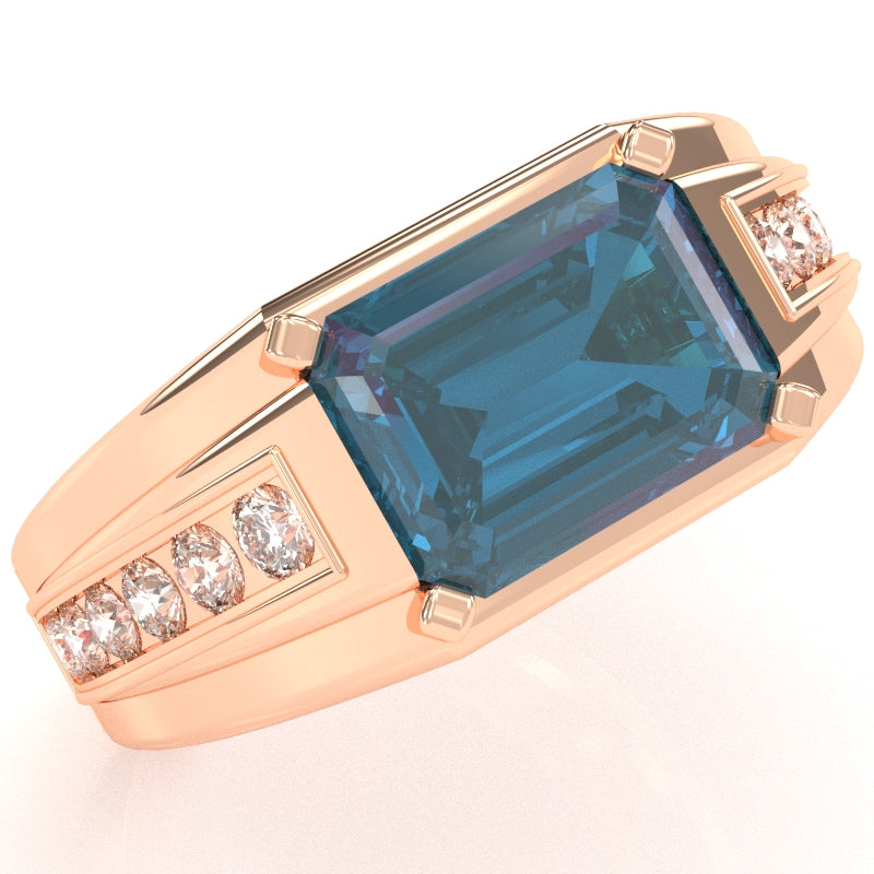 Men's Lab-Created Alexandrite Diamond Channel Ring In Solid 10k Rose Gold