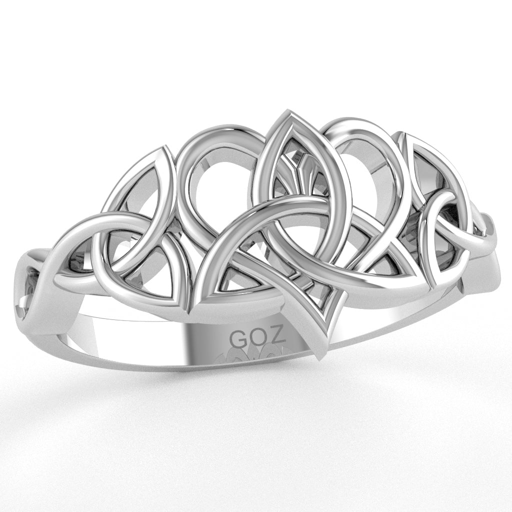 Claddagh Celtic Heart Love Ring Crafted In Solid 14k White Gold