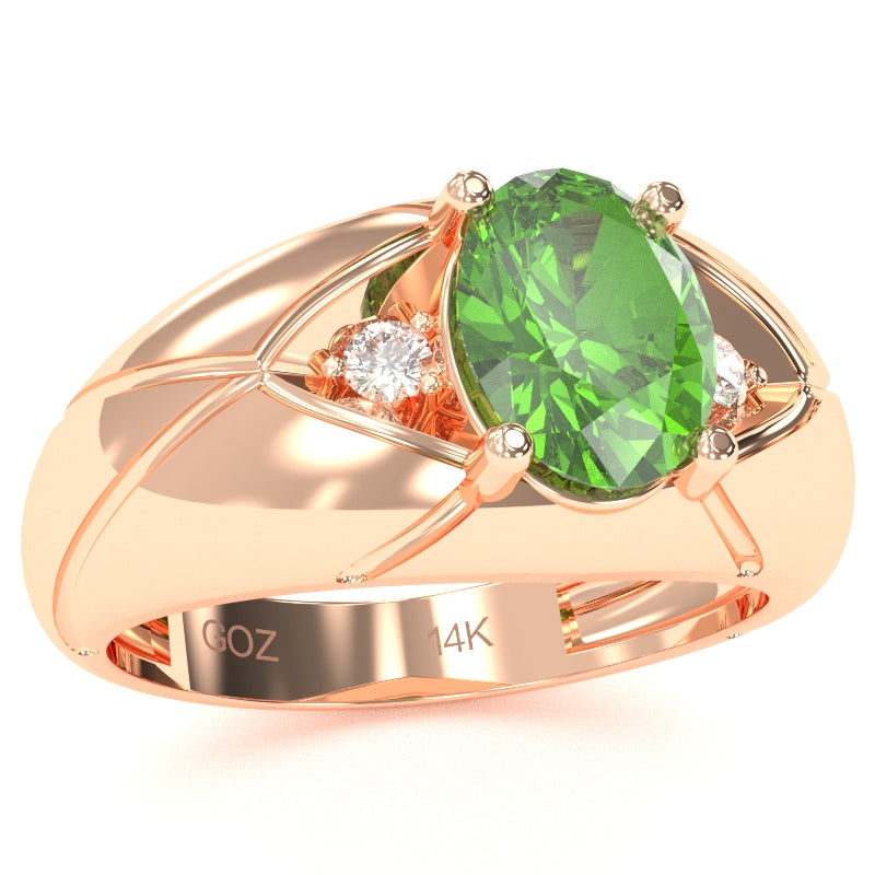 Men's Designer Peridot Diamond Ring In Solid 14k Rose Gold