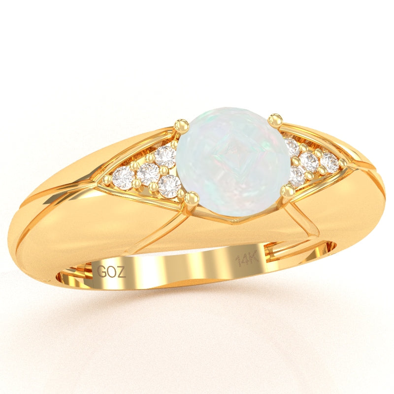 Designer Opal Diamond Cocktail Ring In Solid 14k Yellow Gold