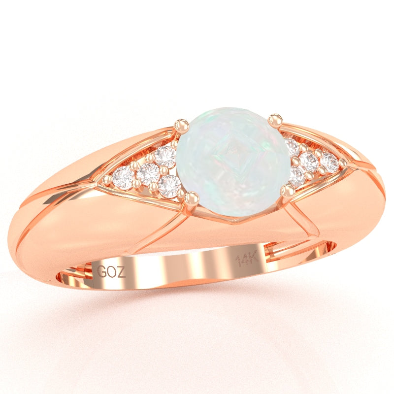 Designer Opal Diamond Cocktail Ring In Solid 14k Rose Gold