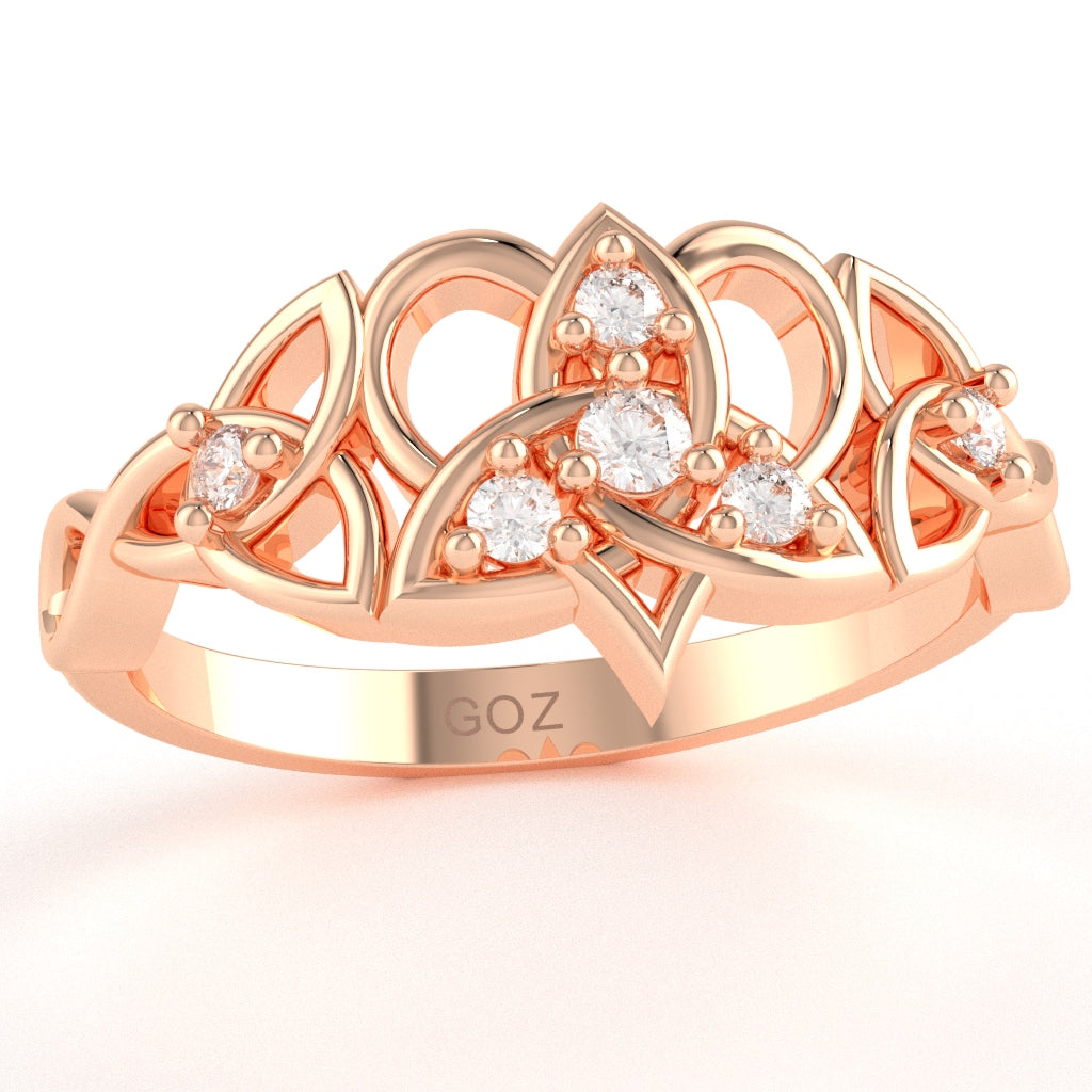 Claddagh Celtic Heart Love Diamond Ring Crafted In Solid 14k Rose Gold