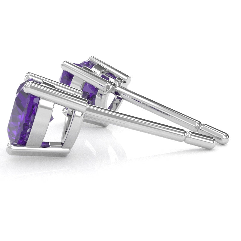 Amethyst 5mm Heart Stud Earrings in 14k White Gold
