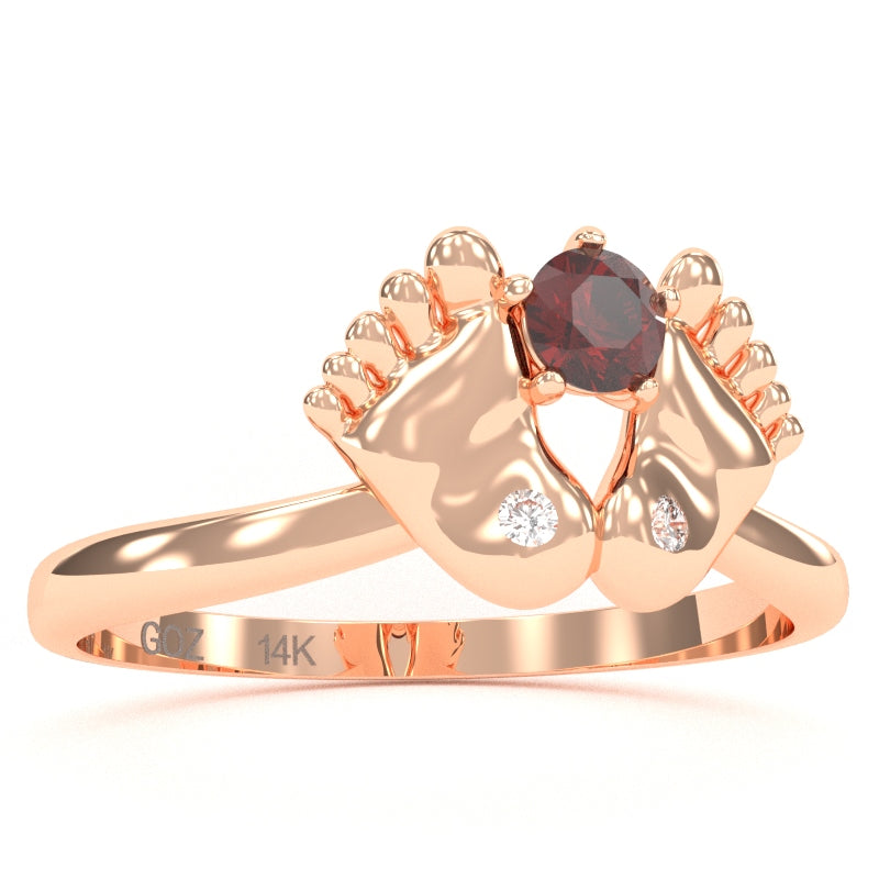 Baby Feet Lab-Created Ruby Diamond Ring In 14k Rose Gold