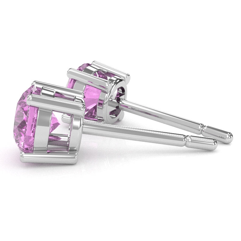 Lab-Created Pink Sapphire 6mm Round Stud Earrings in 14k White Gold