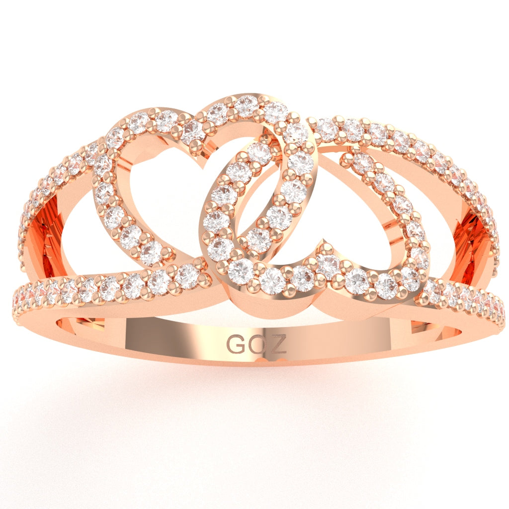 2 Hearts True Love Diamond Cocktail Ring In 14k Rose Gold
