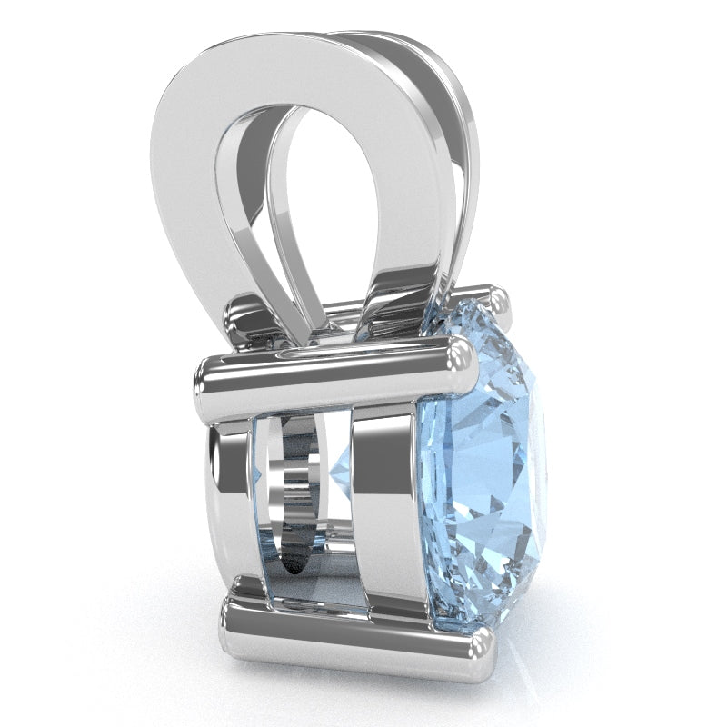 Aquamarine Solitaire Pendant In 14k White Gold