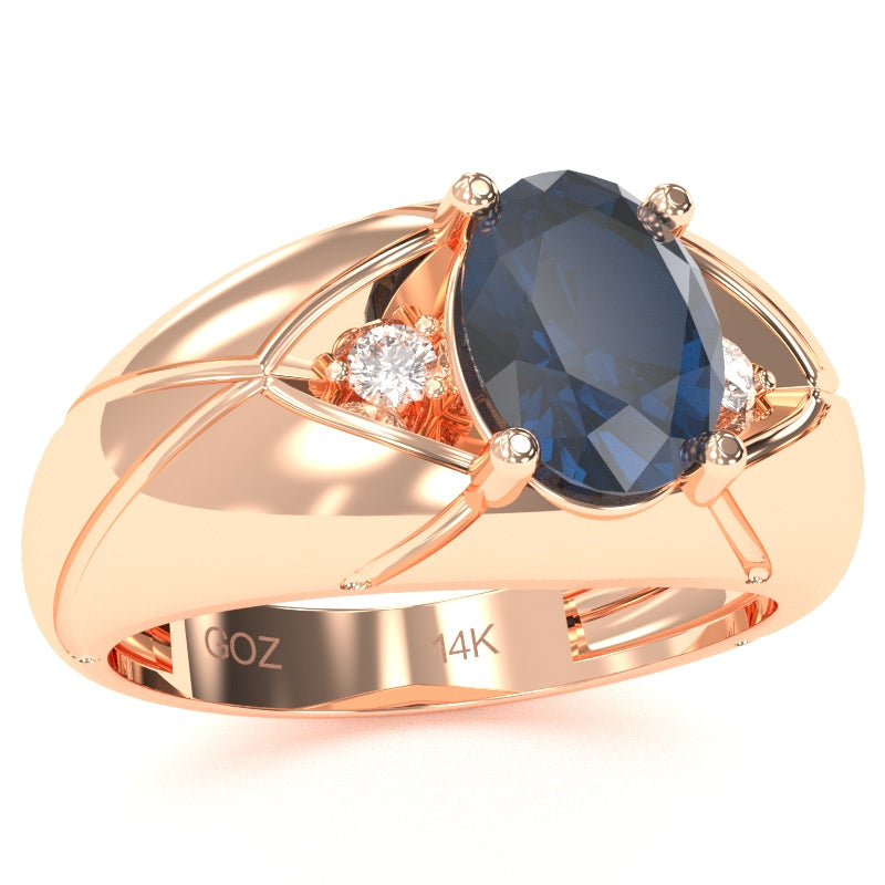 Men's Designer Lab-Created Sapphire Diamond Ring In Solid 14k Rose Gold