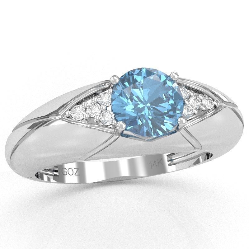 Designer Blue Topaz Diamond Cocktail Ring In Solid 14k White Gold