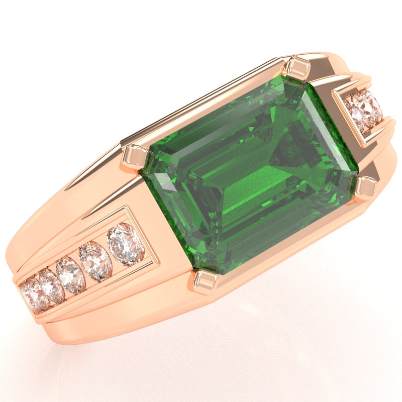 Men's Lab-Created Emerald Diamond Channel Ring In Solid 10k Rose Gold