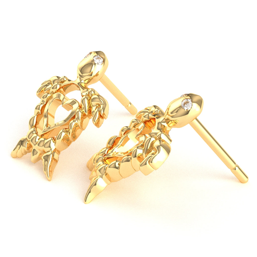 Diamond Baby Sea Turtle Stud Earrings in 14k Yellow Gold