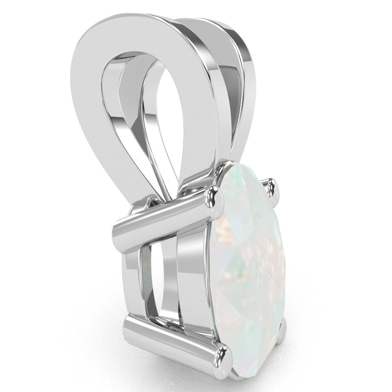 Opal Oval Solitaire Pendant In 14k White Gold