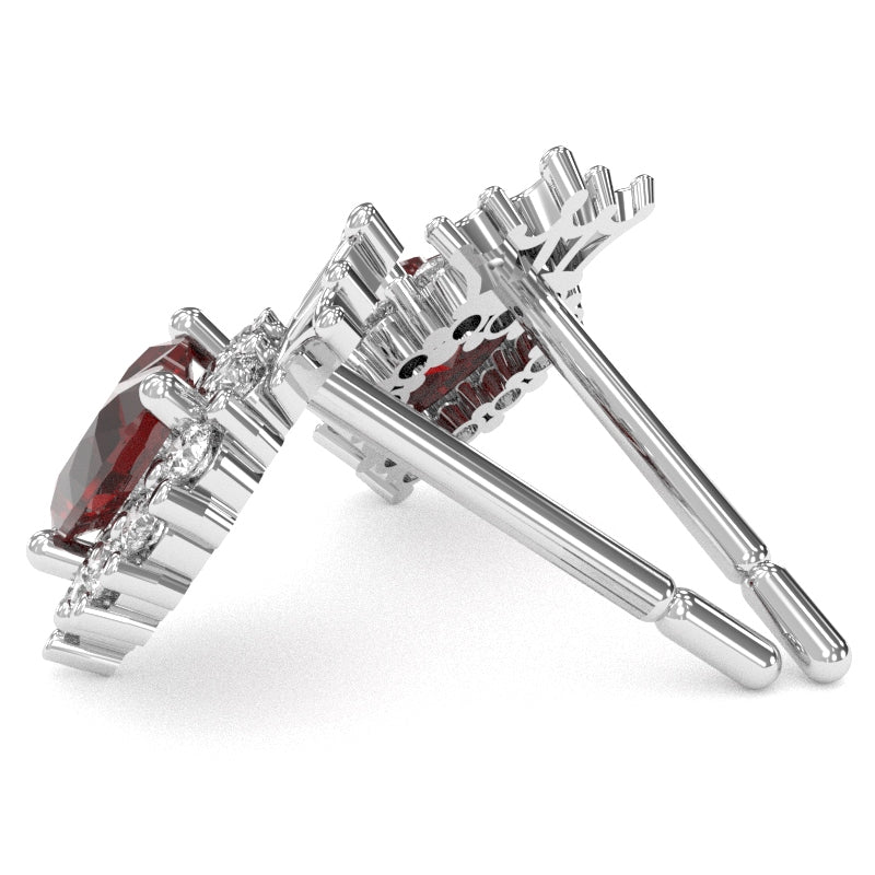Lab-Created Ruby Diamond Claddagh Motive Stud Earrings in 14k White Gold