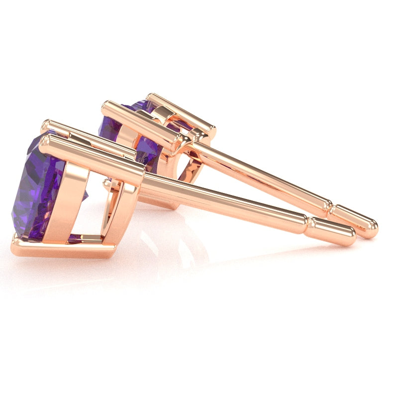 Amethyst 5mm Heart Stud Earrings in 14k Rose Gold