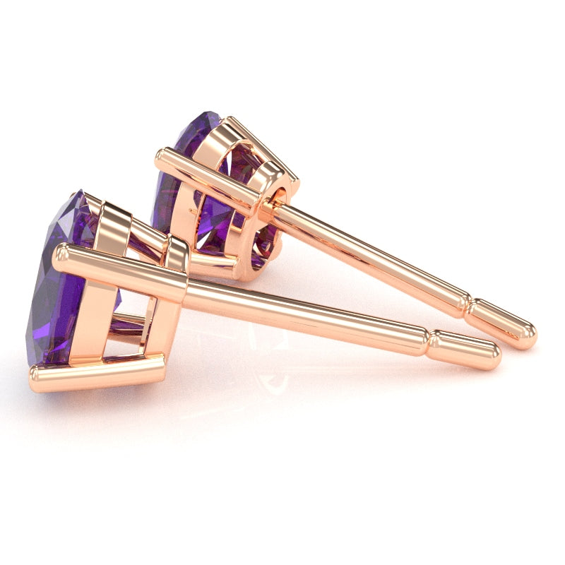 Amethyst 8x6mm Oval Stud Earrings in 14k Rose Gold