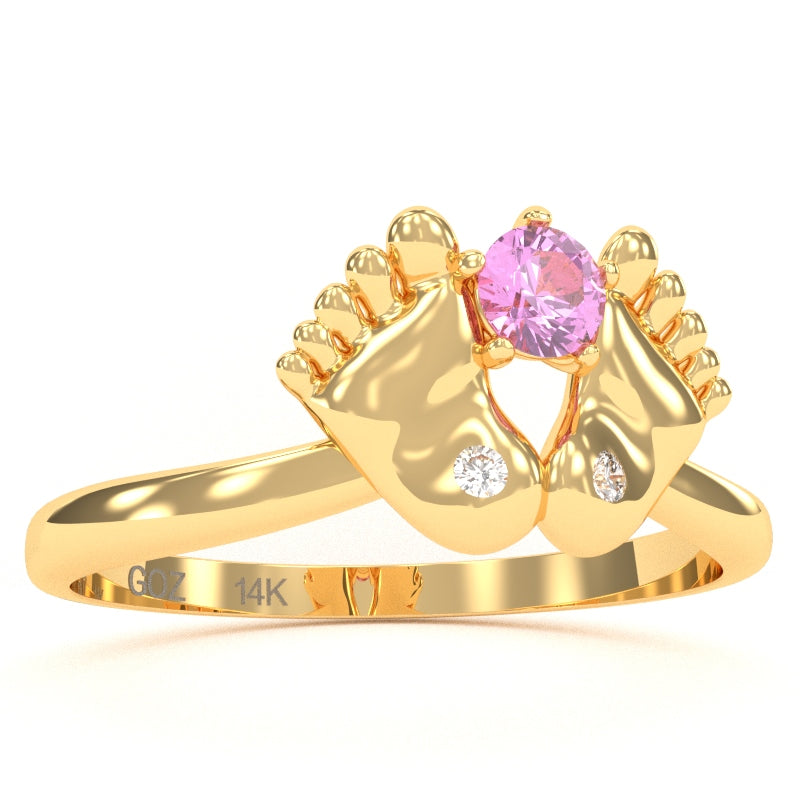 Baby Feet Lab-Created Pink Sapphire Diamond Ring In 14k Yellow Gold