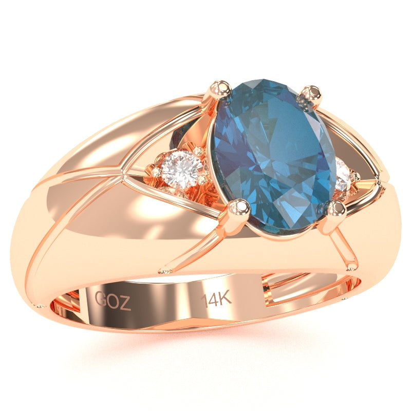 Men's Designer Lab-Created Alexandrite Diamond Ring In Solid 14k Rose Gold