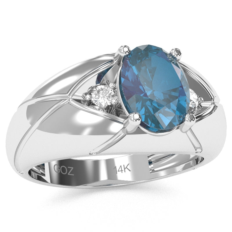 Men's Designer Lab-Created Alexandrite Diamond Ring In Solid 14k White Gold