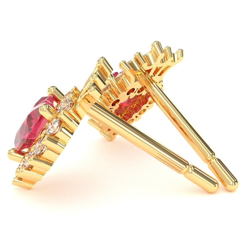 Pink Tourmaline Diamond Claddagh Motive Stud Earrings in 14k Yellow Gold