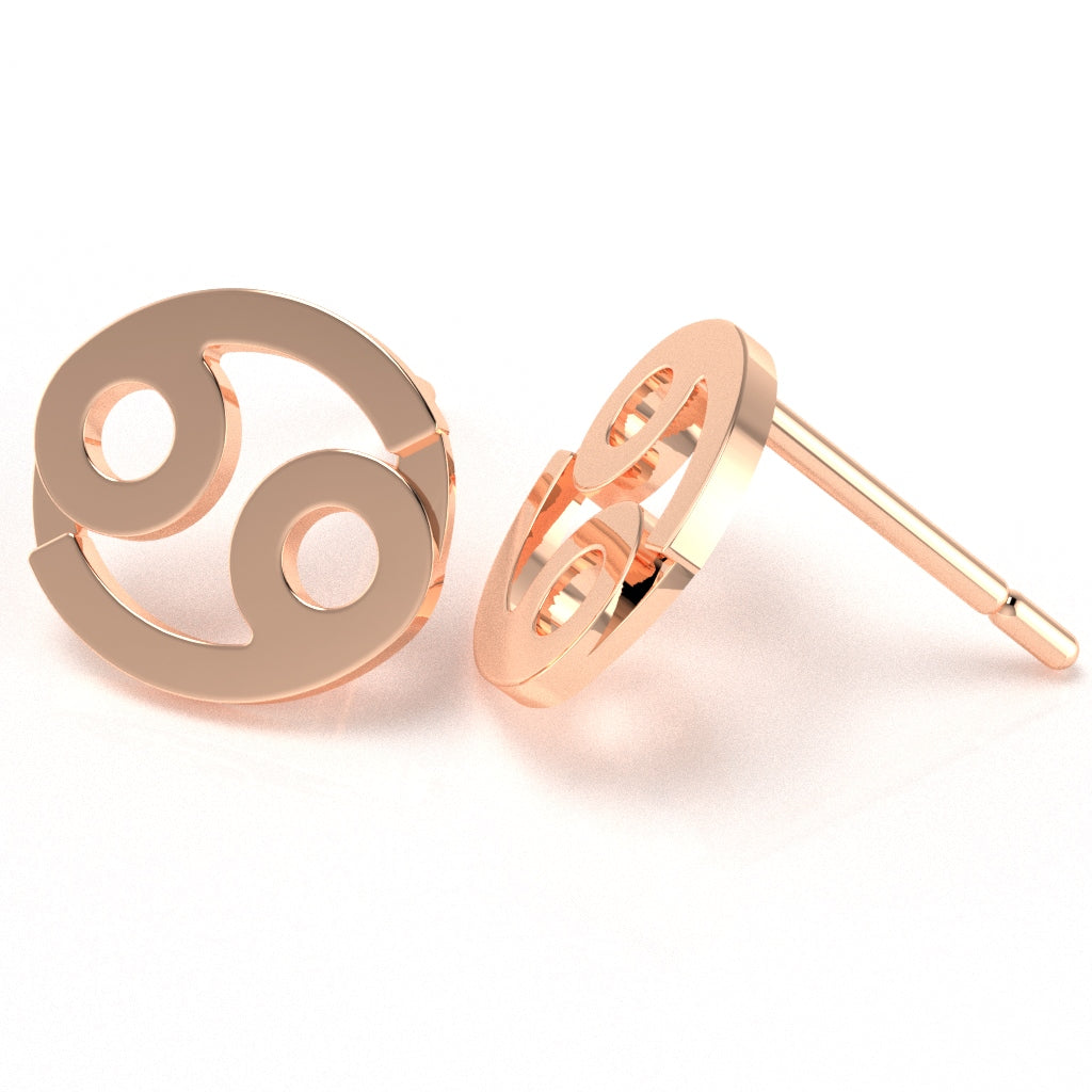 Cancer Zodiac Sign Stud Earrings In Solid 10K Rose Gold