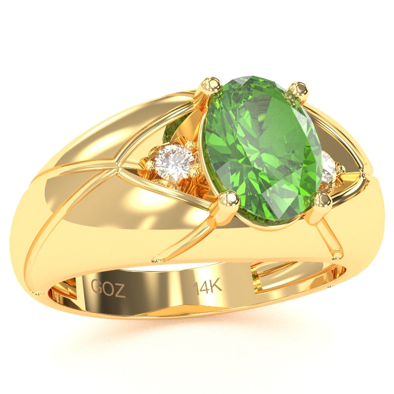 Men's Designer Peridot Diamond Ring In Solid 14k Yellow Gold