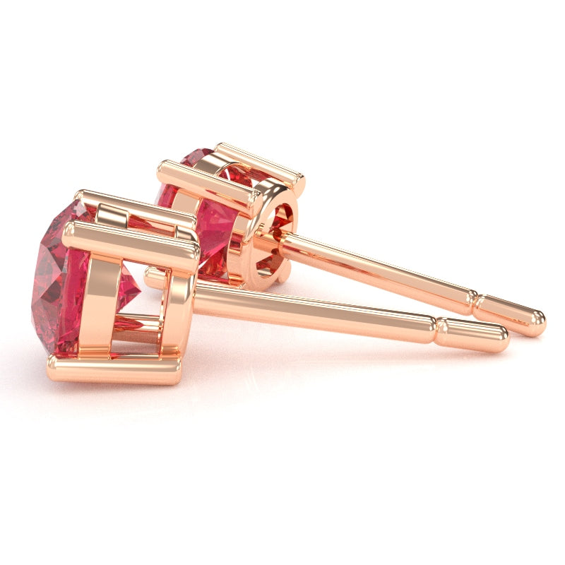 Pink Tourmaline 6mm Round Stud Earrings in 14k Rose Gold