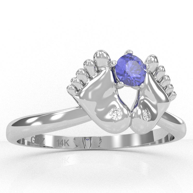 Baby Feet Tanzanite Diamond Ring In 14k White Gold