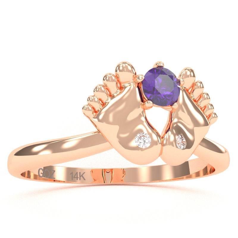 Baby Feet Amethyst Diamond Ring In 14k Rose Gold