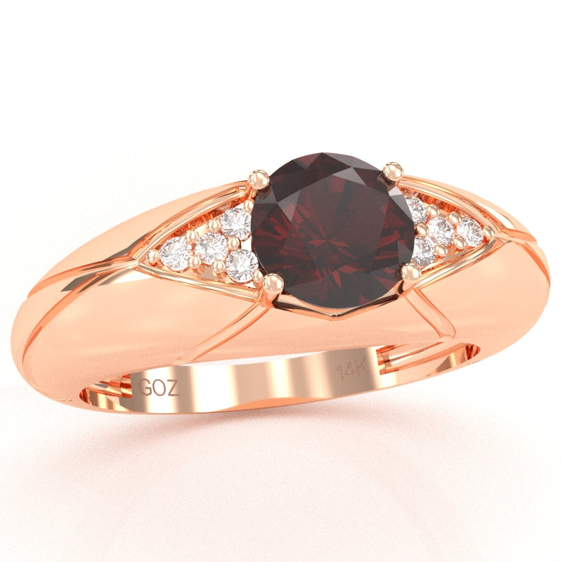 Designer Garnet Diamond Cocktail Ring In Solid 14k Rose Gold