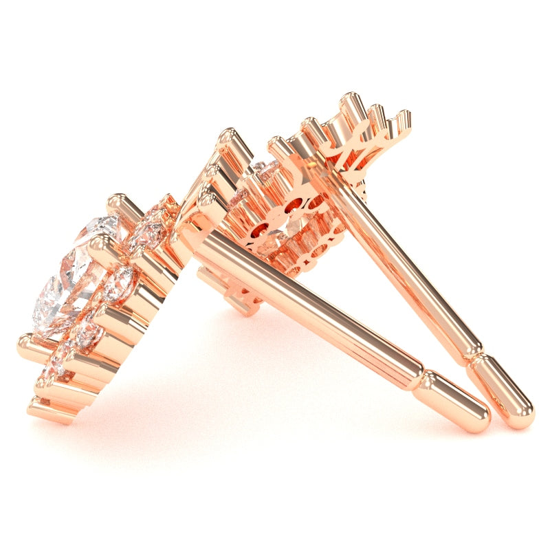 White Topaz Diamond Claddagh Motive Stud Earrings in 14k Rose Gold