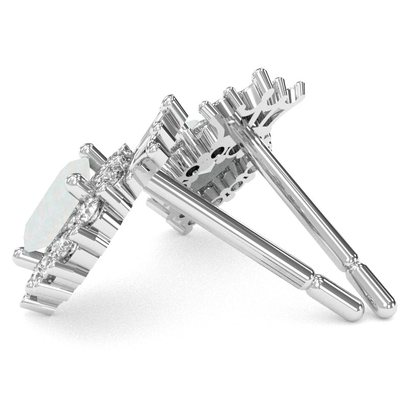 Opal Diamond Claddagh Motive Stud Earrings in 14k White Gold