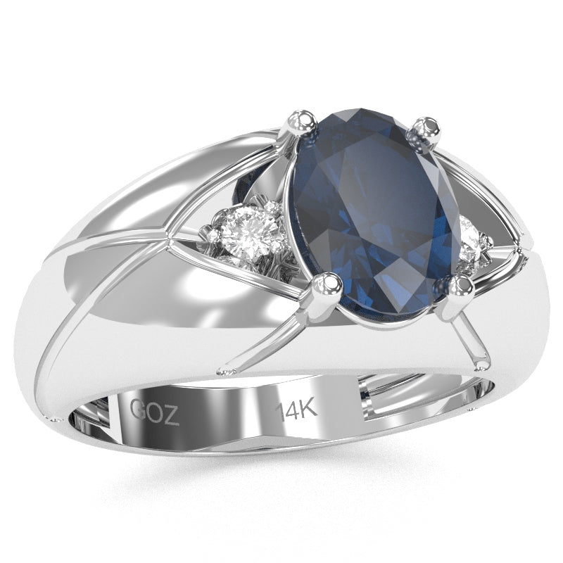 Men's Designer Lab-Created Sapphire Diamond Ring In Solid 14k White Gold