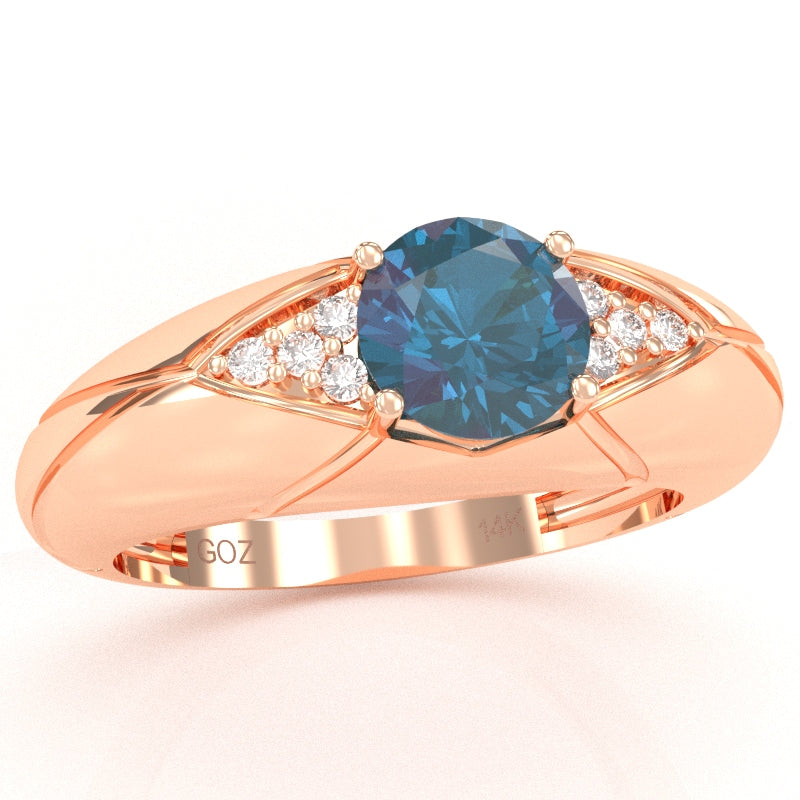 Designer Lab-Created Alexandrite Diamond Cocktail Ring In Solid 14k Rose Gold