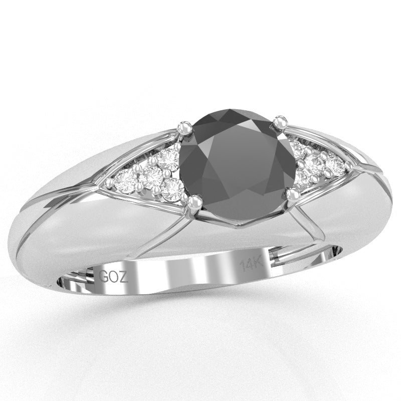 Designer Black Onyx Diamond Cocktail Ring In Solid 14k White Gold