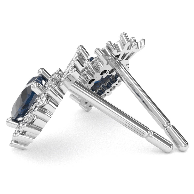Lab-Created Sapphire Diamond Claddagh Motive Stud Earrings in 14k White Gold