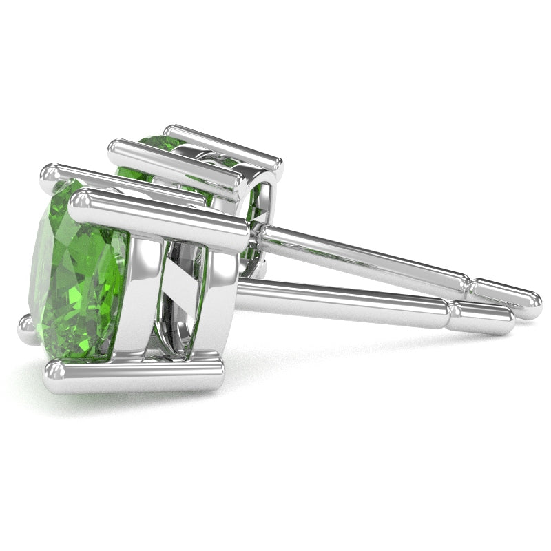 Peridot 6mm Cushion Stud Earrings in 14k White Gold