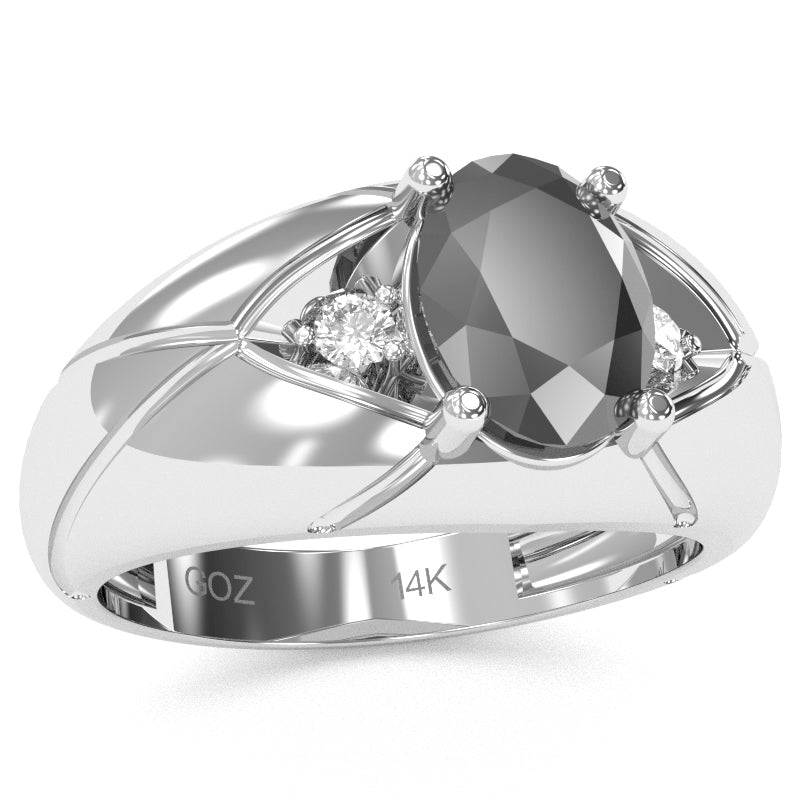 Men's Designer Black Onyx Diamond Ring In Solid 14k White Gold