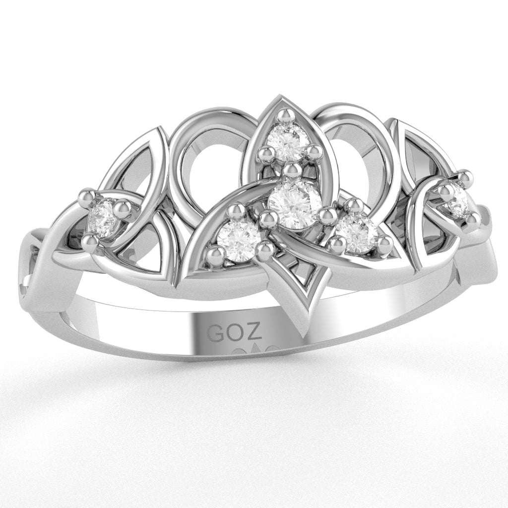 Claddagh Celtic Heart Love Diamond Ring Crafted In Solid 14k White Gold