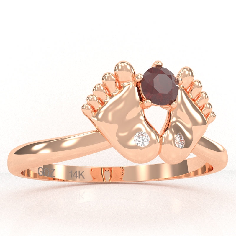 Baby Feet Ruby Diamond Ring In 14k Rose Gold