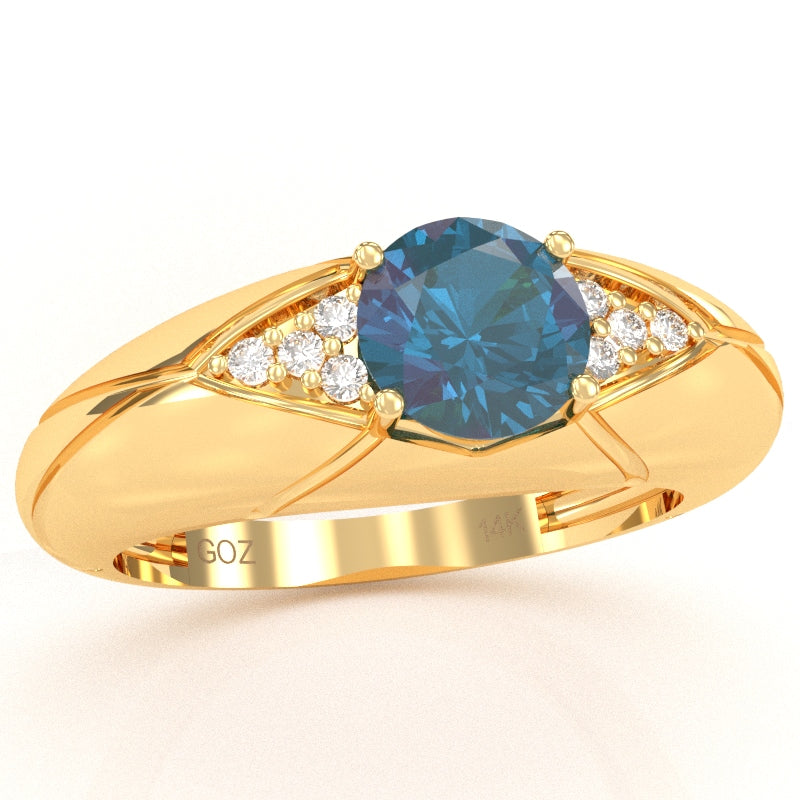 Designer Lab-Created Alexandrite Diamond Cocktail Ring In Solid 14k Yellow Gold