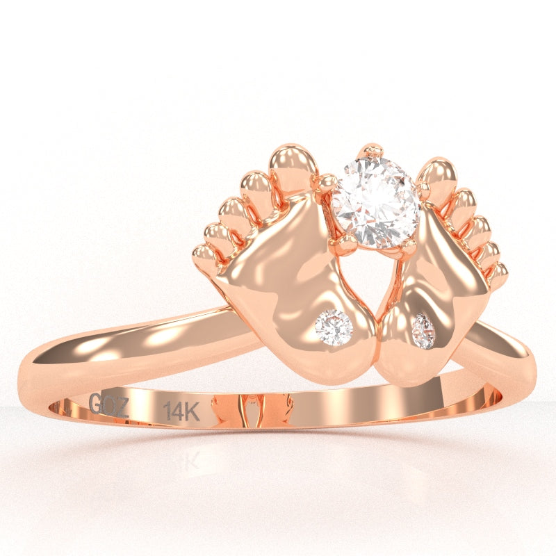 Baby Feet White Topaz Diamond Ring In 14k Rose Gold