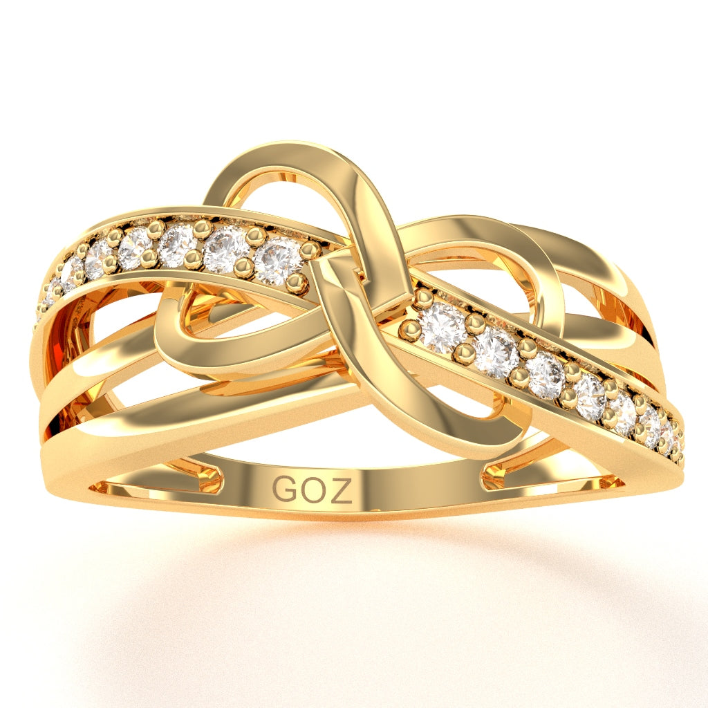 Two Hearts Diamond Inifinity Cocktail Ring In 14k Yellow Gold