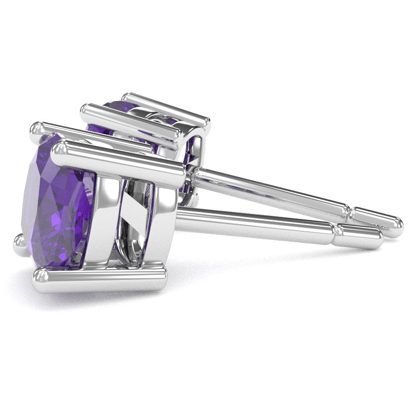 Amethyst 6mm Cushion Stud Earrings in 14k White Gold