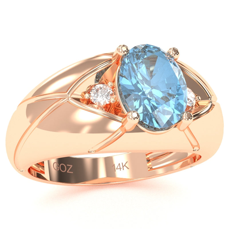 Men's Designer Blue Topaz Diamond Ring In Solid 14k Rose Gold
