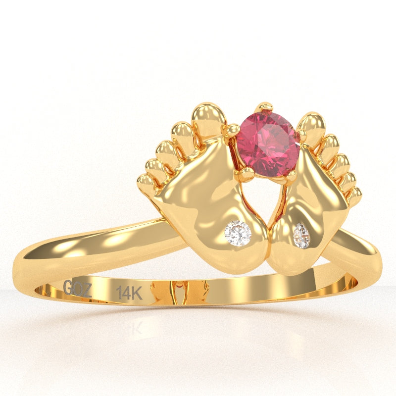 Baby Feet Pink Tourmaline Diamond Ring In 14k Yellow Gold