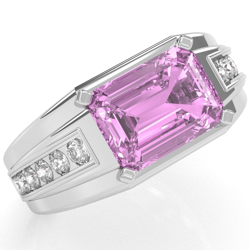 Men's Lab-Created Pink Sapphire Diamond Channel Ring In Solid 10k White Gold