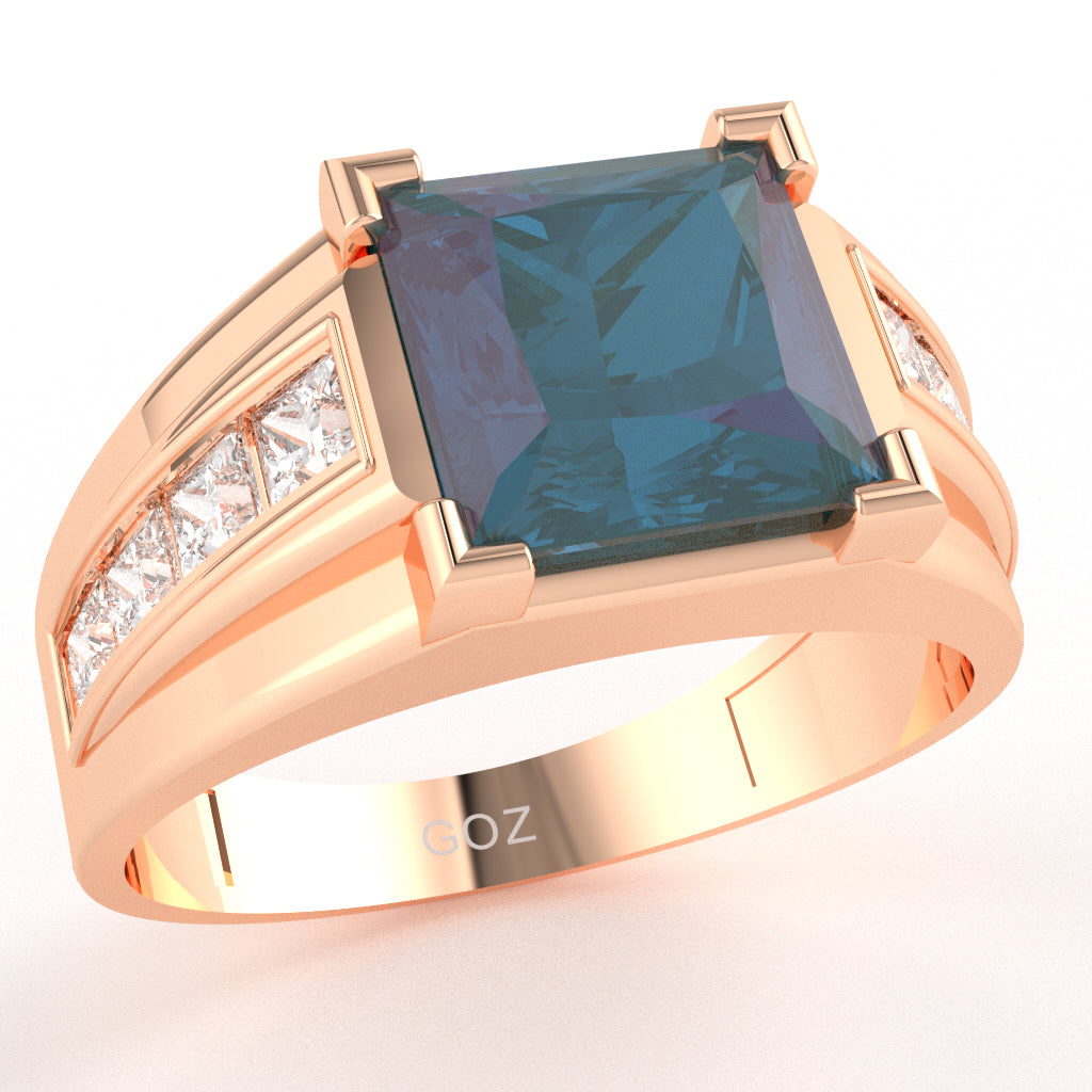 Men's Big Daddy Lab-Created Alexandrite Lab-Grown Diamond Channel Ring In Solid 14k Rose Gold
