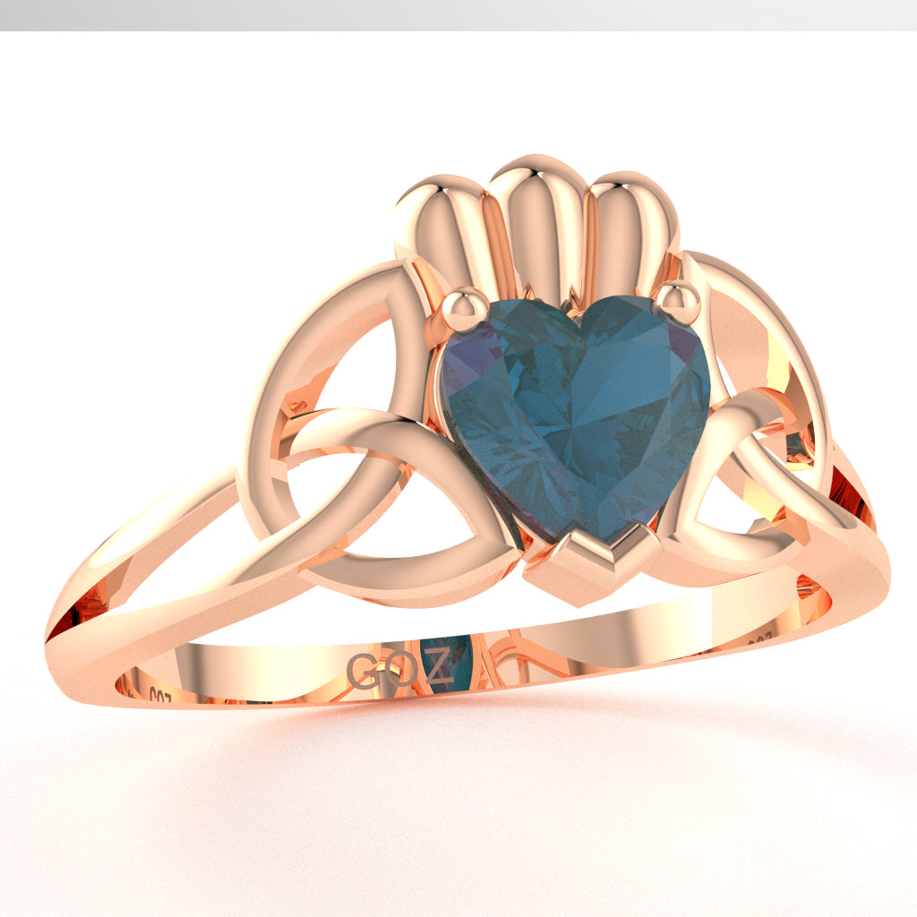 Celtic Trinity Knot Claddagh Lab-Created Alexandrite Engagement Ring In 10k Rose Gold